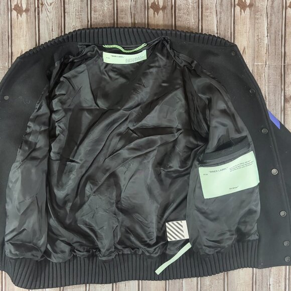 Off-White wool blend varisity jacket size Medium color black multi - Picture 5 of 10